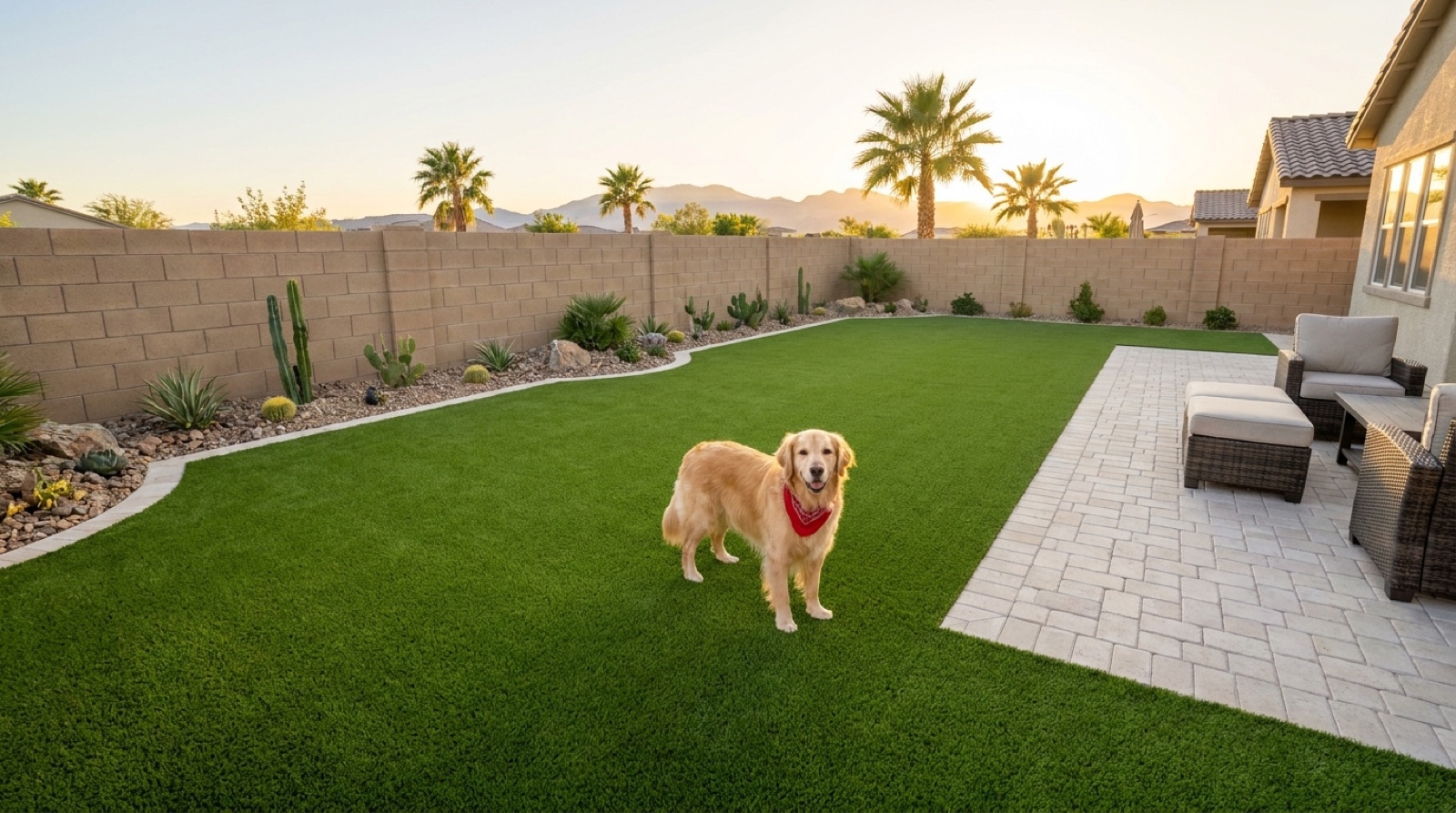 A clean Las Vegas backyard ready for the dogs to enjoy