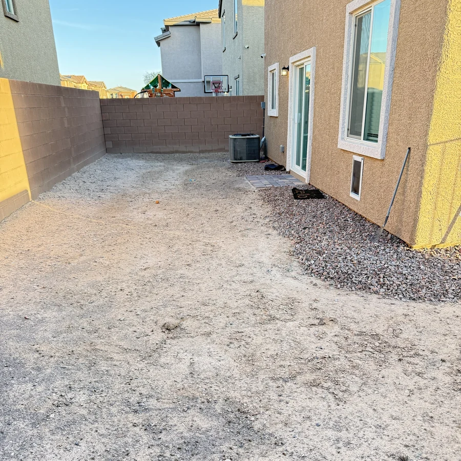 The same desert backyard after a Poop Scoop Dude visit, the ground picked clean